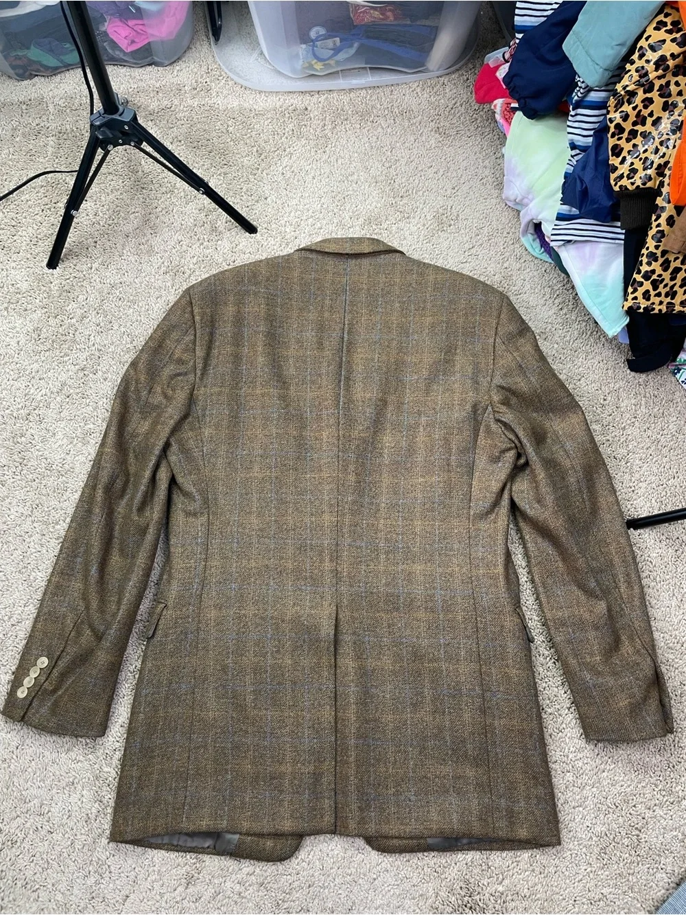 Hickey Freeman Brown Plaid Wool Sport Coat